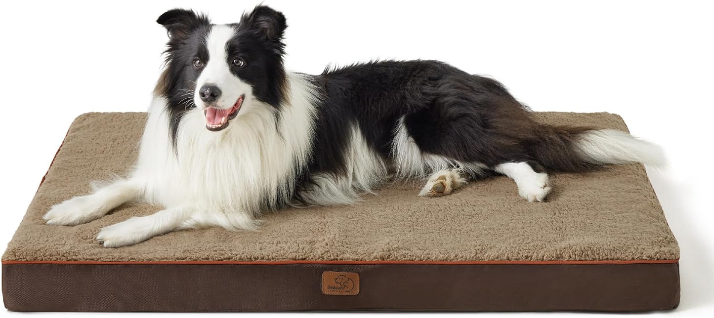 Bedsure XL Dog Beds Large Sized Dog -Orthopedic Flat Extra Large Pet Beds with Removable Washable Cover, Egg Crate Foam Mat, Suitable for Pet Up to 100 lbs - Pet Explorer