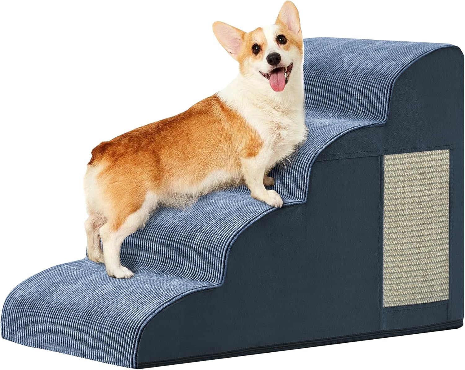 Navy Portable Pet Steps - 4-Step Dog & Cat Ramp for Bed, Couch, Sofa & Chairs - Non-Slip, High Density Foam - Pet Explorer