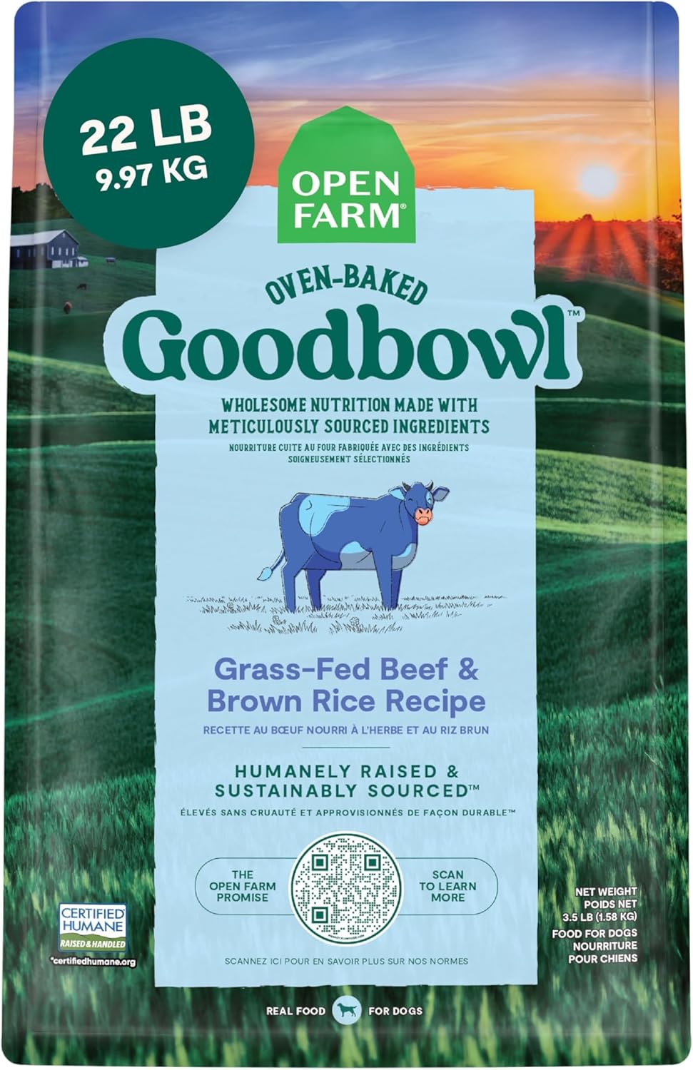 Open Farm Goodbowl, Oven-Baked Small Batch Dry Dog Food - Grass-Fed Beef & Brown Rice Recipe, Includes Non-GMO Produce & Grains, 22lb Bag (352oz Bag) - Pet Explorer