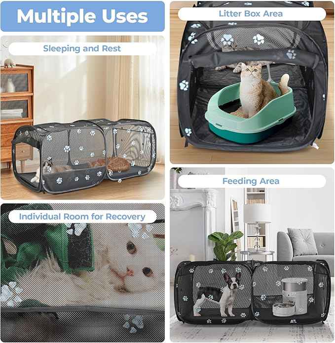 2-in-1 Dog Playpen 73.5''Pop Up Cat Pet Playpen, Assembly-Free Indoor Outdoor Kitten Enclosure, Breathable Cat Cage Portable Puppy Tent Crates,Spacious Kennel for Small Animals, No Confinement Feel(L)