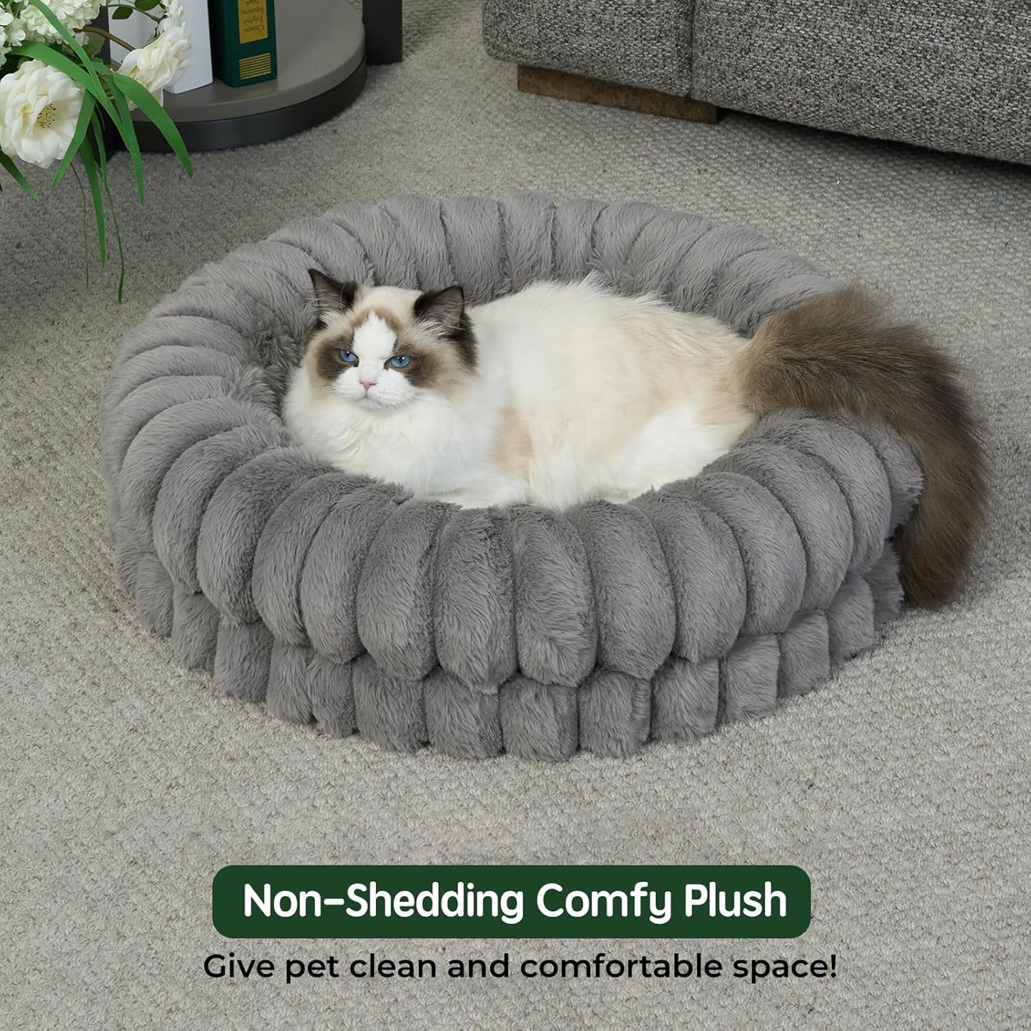 BALANCE Luxury Donut Dog Bed, 23 Inches Round Dog Beds for Small Dogs Washable, Orthopedic Calming Pet Bed for Puppy and Cats with Anti-Slip Bottom, Gray - Pet Explorer