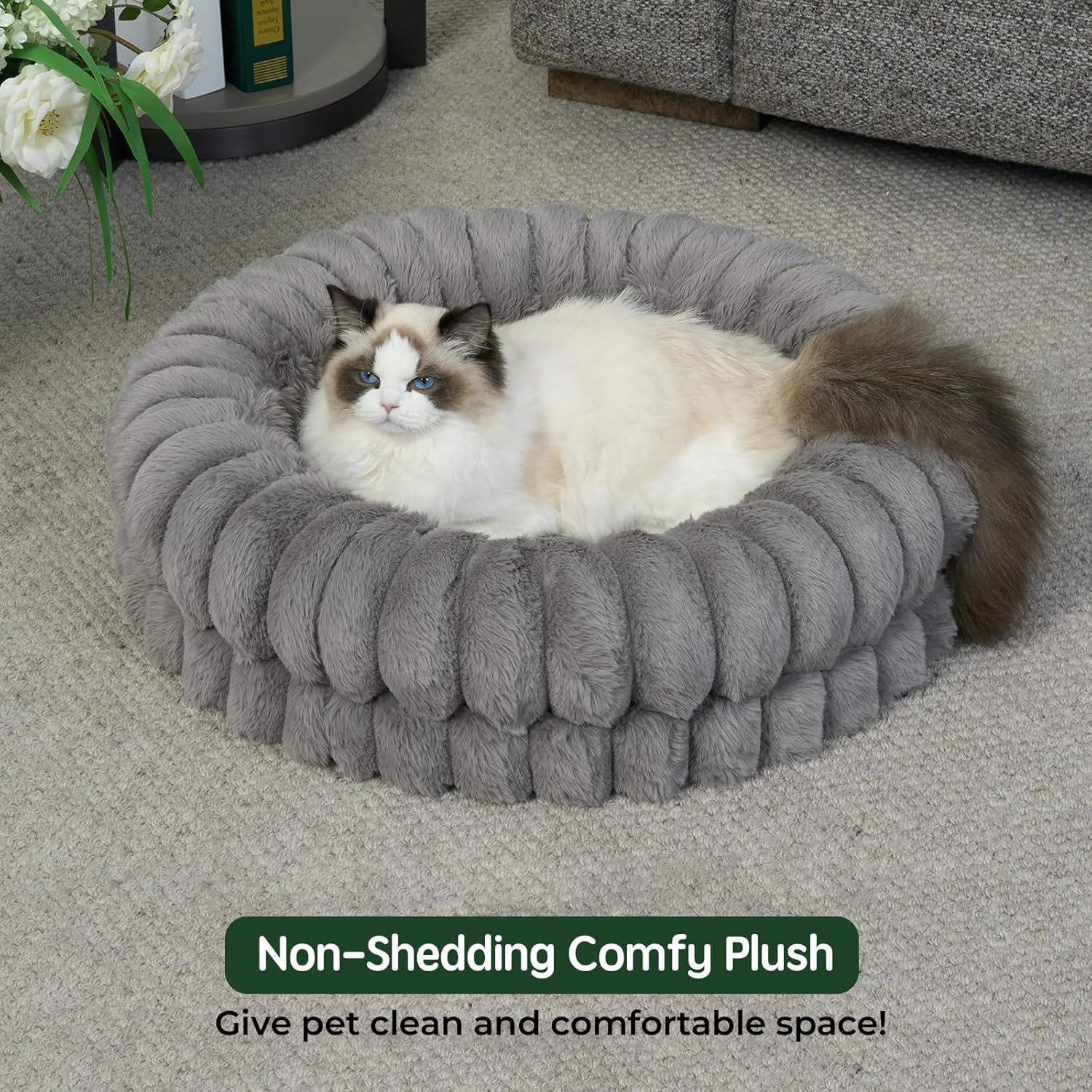 BALANCE Luxury Donut Dog Bed, 23 Inches Round Dog Beds for Small Dogs Washable, Orthopedic Calming Pet Bed for Puppy and Cats with Anti-Slip Bottom, Gray - Pet Explorer