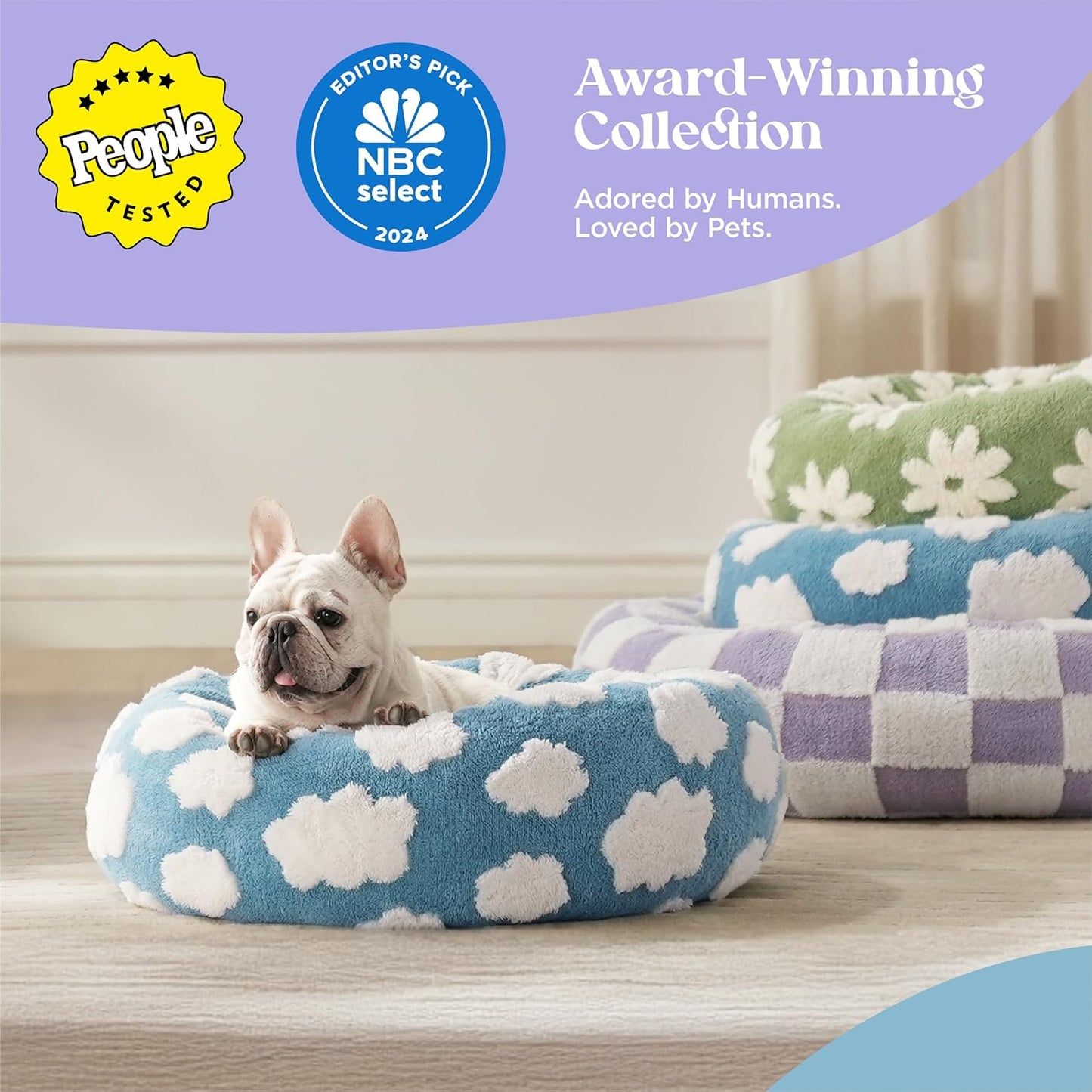 LE SURE Donut Small Dog Bed - Round Cat Beds for Indoor Cats Calming Pet Beds, Cute Modern Beds with Jacquard Shaggy Plush & Anti Slip Bottom, 23 Inch, Purple - Pet Explorer
