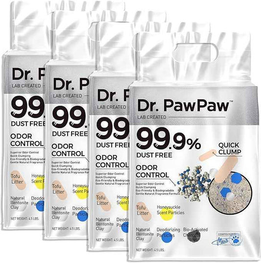 Tofu Cat Litter, Dr. PawPaw Clumping Cat Litter, Honeysuckle Scent 18 lb, Dust-Free Keep Kitty Tidy, Superior Odor Control Keep Step Fresh