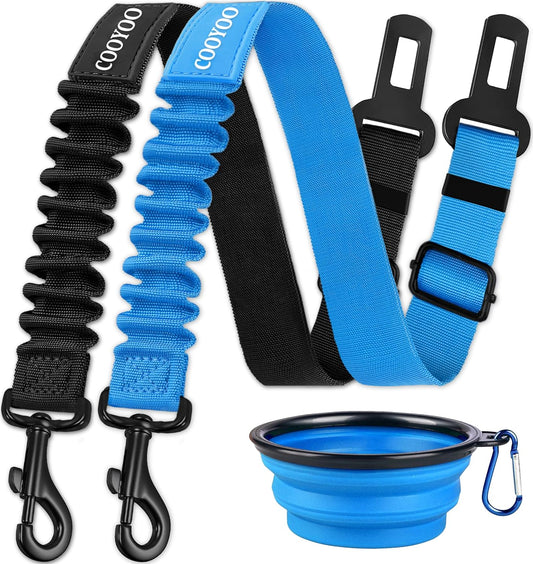 COOYOO Dog Seat Belt,3 Piece Set Retractable Dog Car Harness Adjustable for Vehicle Nylon Pet Safety Heavy Duty & Elastic - Pet Explorer