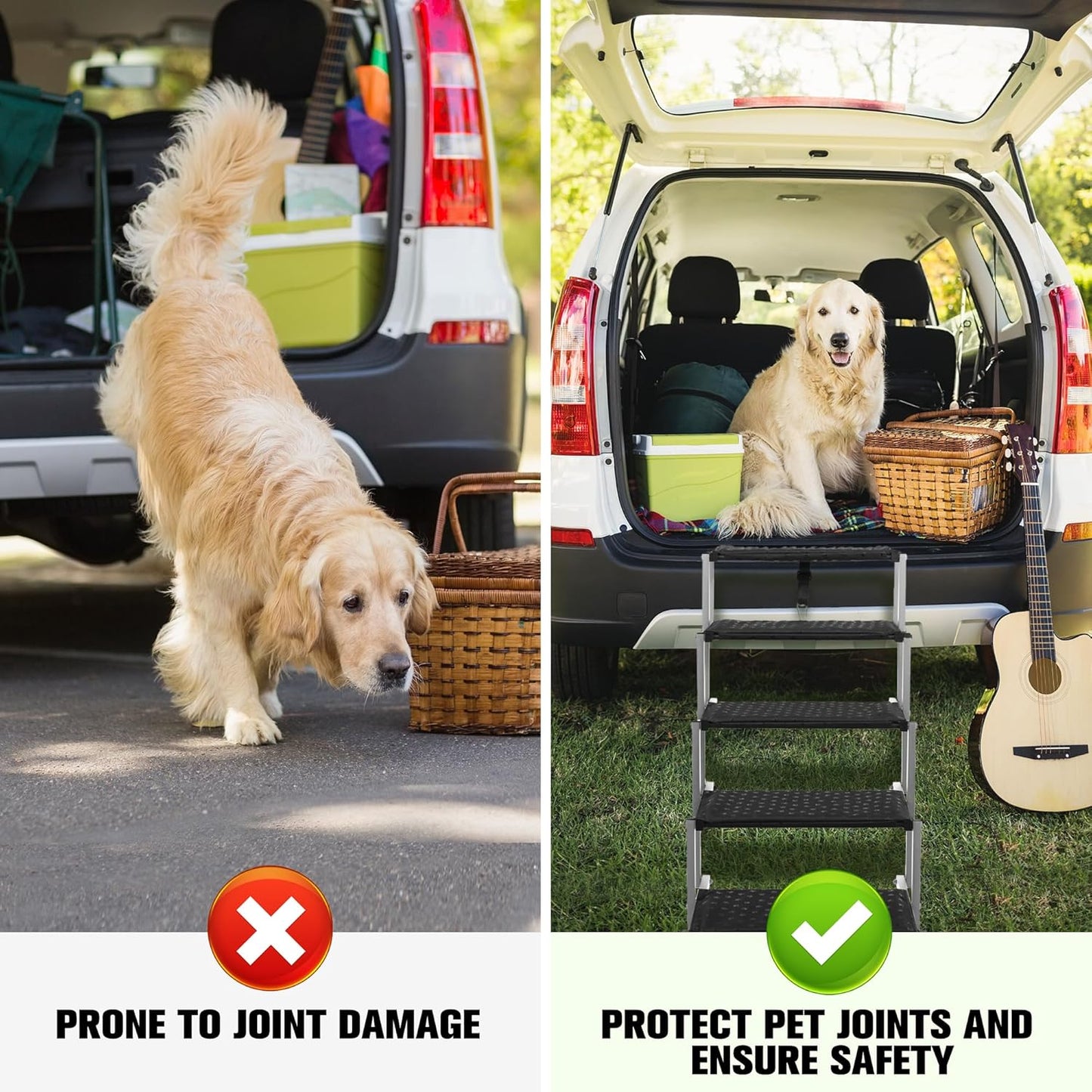 Niubya Portable Folding Dog Stairs for Cars, SUVs, Trucks - Lightweight Pet Ramp for Large Dogs with Non-Slip Surface - Reinforced Steps Support Up to 200 lb, 5 Steps - Pet Explorer