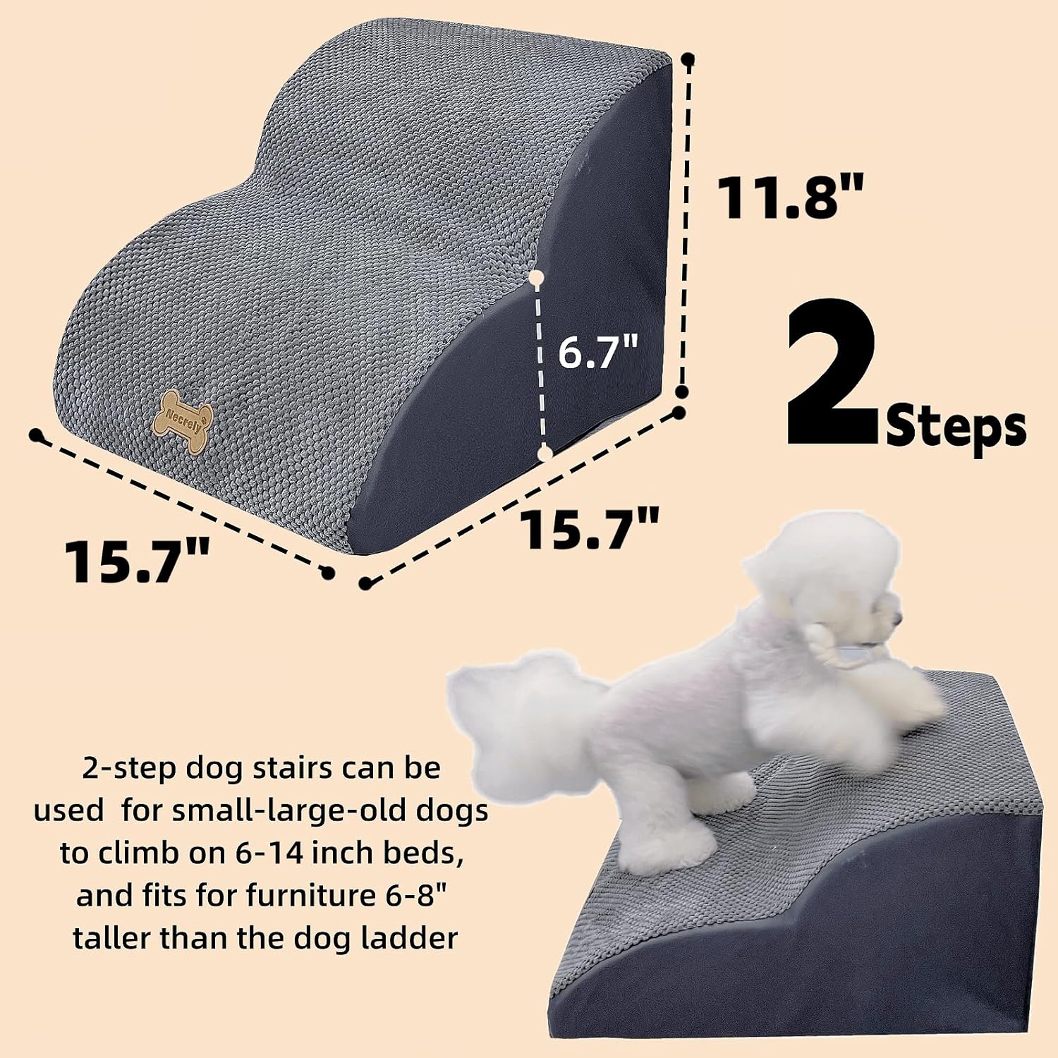 Dog Stairs for High Beds Couches 2-Step 2-5 Step Pet Stairs Steps for Small Large Dogs Cats Non-Slip Balanced Ramp Indoor Stairs with Non-Slip Sticker 30D Grey - Pet Explorer