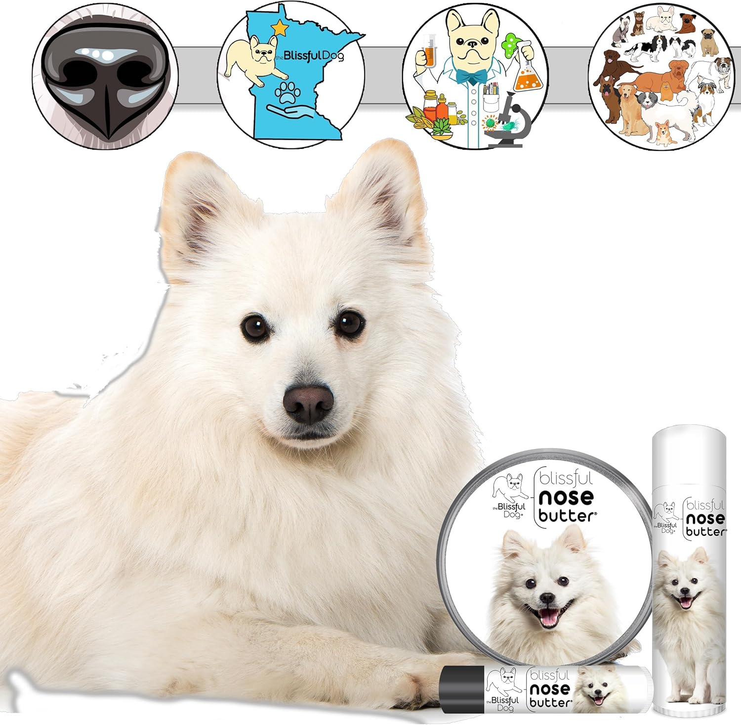 The Blissful Dog American Eskimo Nose Butter for Dry, Cracked Skin, Lick-Safe Dog Nose Balm with Moisturizing Shea Butter, Almond, Olive, and Essential Oils, Pet Supplies, Uncented, 1 oz. - Pet Explorer
