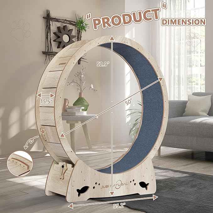 Cat Exercise Wheel, 50" XL Cat Running Wheel for Indoor Cats with Locking Mechanism, Cats Treadmill Wheels with Quiet Carpeted Runway, Cat's Weight Loss and Health