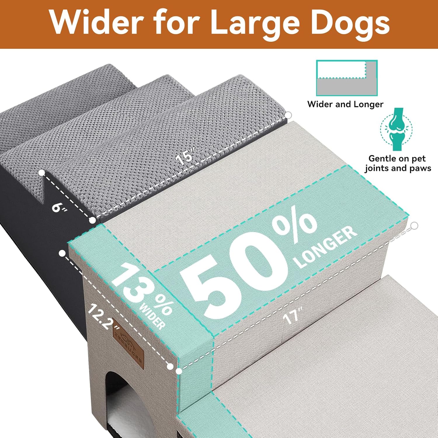 Dog Stairs with Condo 23" H, 4-Step Wider Folding Storage Pet Stairs Gift for Small/Medium/Large Old Dogs Cats, Dog Steps for High Beds Window, Ramp for Climbing Car Up to 200 lbs, Beige - Pet Explorer