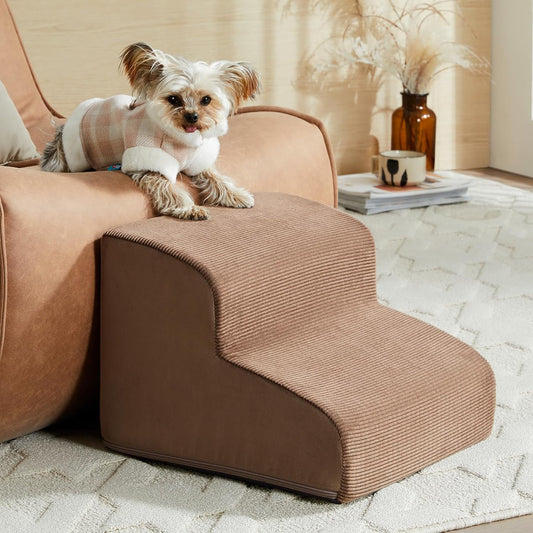 Dog Stairs for Small Dogs, 2-Steps Dog Ramp for Couch, Pet Stairs with Highly Supportive Foam and Non-Slip Bottom, Pet Steps for Cat & Doggie (High 11.8 Inch) - Pet Explorer
