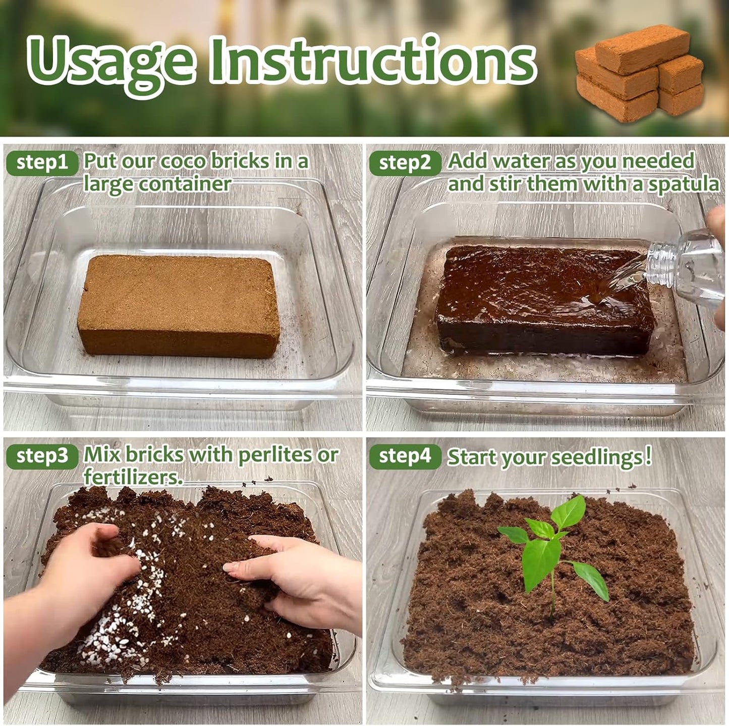 Riare 4pcs Organic Coco Coir Bricks Soil Blocks- 100% Natural Compressed Coco Peat Brick Coconut Fiber Substrate with Low EC& pH Balance, High Expansion Coco Coir Pith Coconut Husk for Garden - Pet Explorer