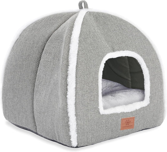 Cat Bed for Indoor Cats - Cat Cave Bed Cat House Cat Tent with Removable Washable Cushioned Pillow, Soft and Self Warming Kitten beds,Cat Beds & Furniture （Large Grey） - Pet Explorer