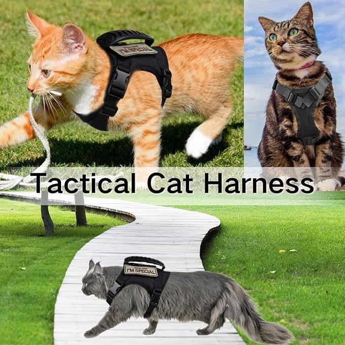 Tactical Cat Harness and Leash Set Soft Mesh Adjustable Large Cat Vest with Rubber Handle Easy to Control for Large Cat Small Dog Outdoor Walking
