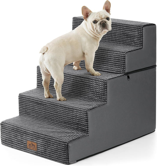 Dog Stairs for Small Dogs, 5 Tier Removable Wider Pet Stairs for Couch and Bed, 23.6" H Non-Slip Dog Steps for Puppies and Old Cats with Support Board, 29.5x19.7x23.6 inch, Dark Grey - Pet Explorer