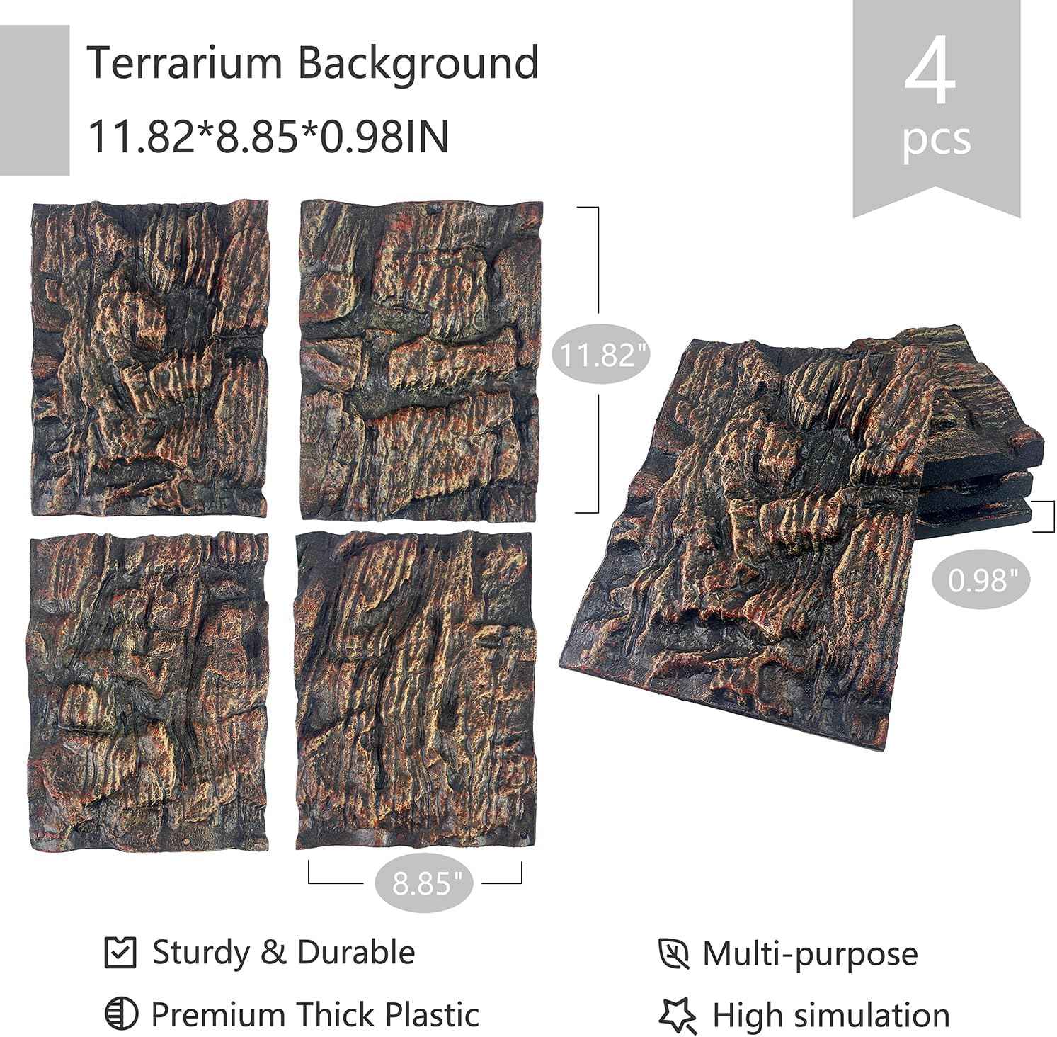 4pcs Rock Terrarium Background,3D Reptile Tank Background Board,Amphibian Stereo Backdrop Wall,Lizard Snake Gecko Spider Chameleon Turtle Fish pet silo Background Decorative Panel