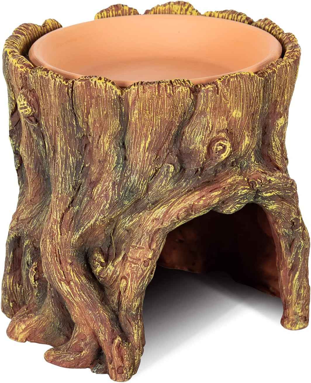 REPTIZOO Reptile Hide Cave Resin Moisture Keeping Reptile Cave with Clay Water Basin Humidifying Help Shedding for Leopard Gecko