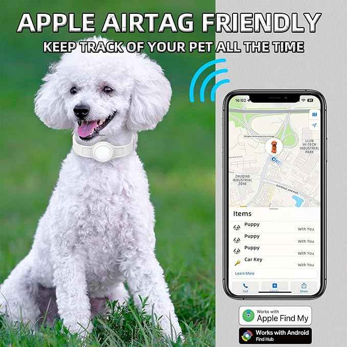 Silicone Dog Tracker Collar, Waterproof Bluetooth Pet Finder Works with Apple Find My & Google, Adjustable Collar for Small Dogs, Puppies & Cats, Fits 3.2”-14” Neck