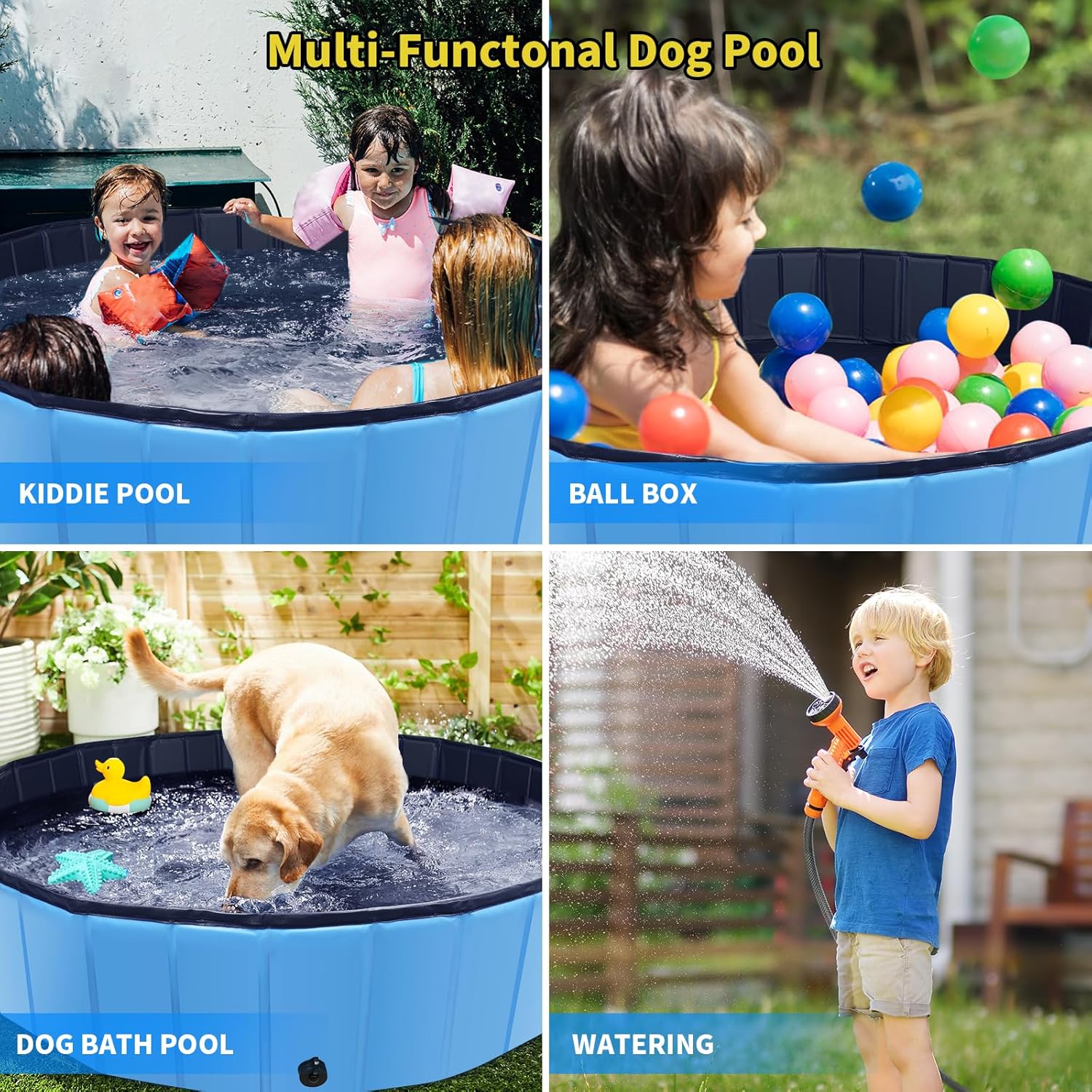 Foldable Dog Pool, 71" x 12" Large Kiddie Pool with Hard Plastic, Non-Slip Dog Bath Tub for Outdoor Backyard, Collapsible Dog Swimming Pool for Kids Dogs Pets (Blue) - Pet Explorer