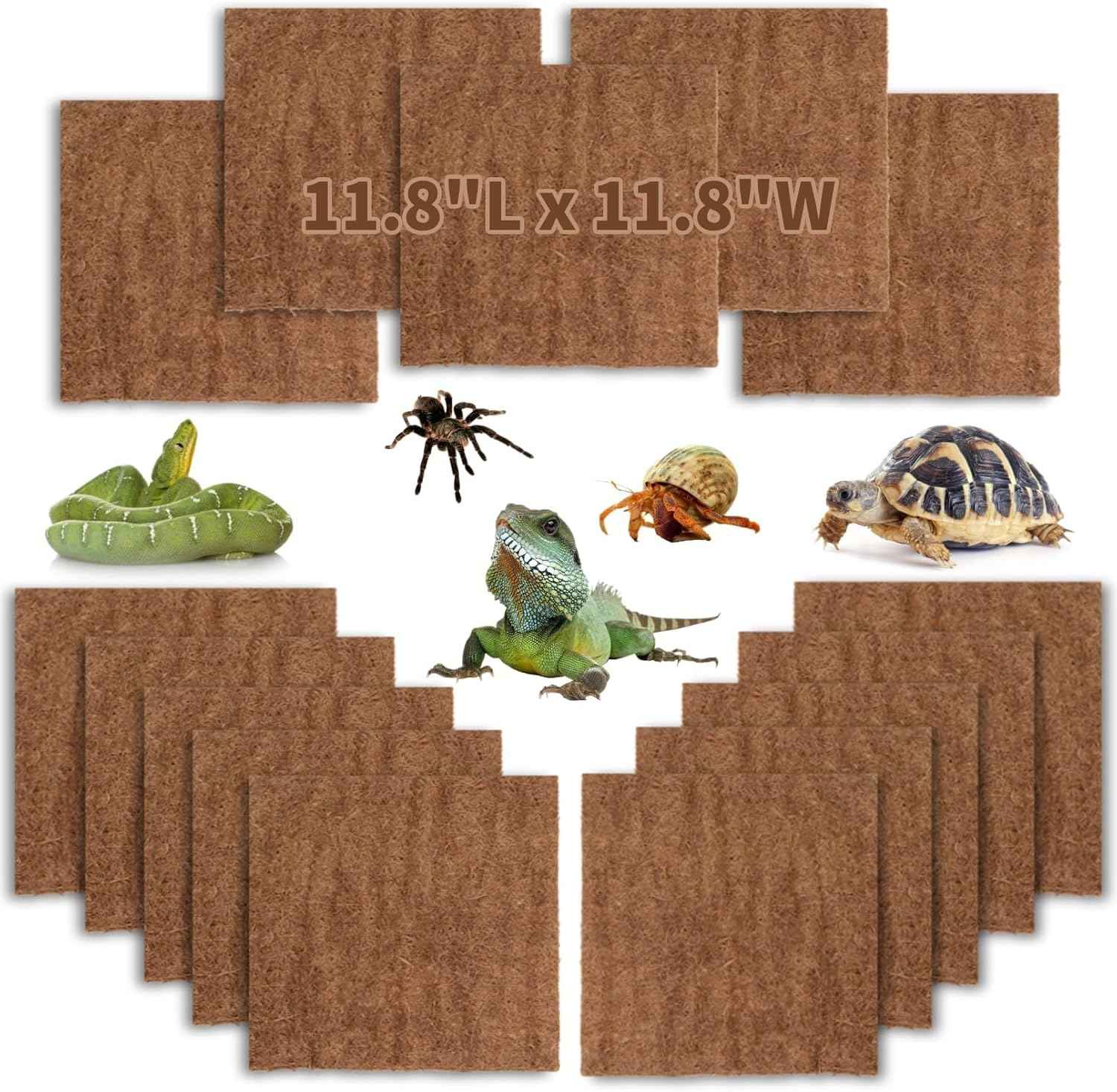 Hamiledyi Reptile Carpet Natural Coconut Fiber Tortoise Carpet Mats for Pet Terrarium Liner Reptile Supplies for Lizard Snake Chameleon Turtle Bedding Bunny Rabbit Mat (15 x Sheets)
