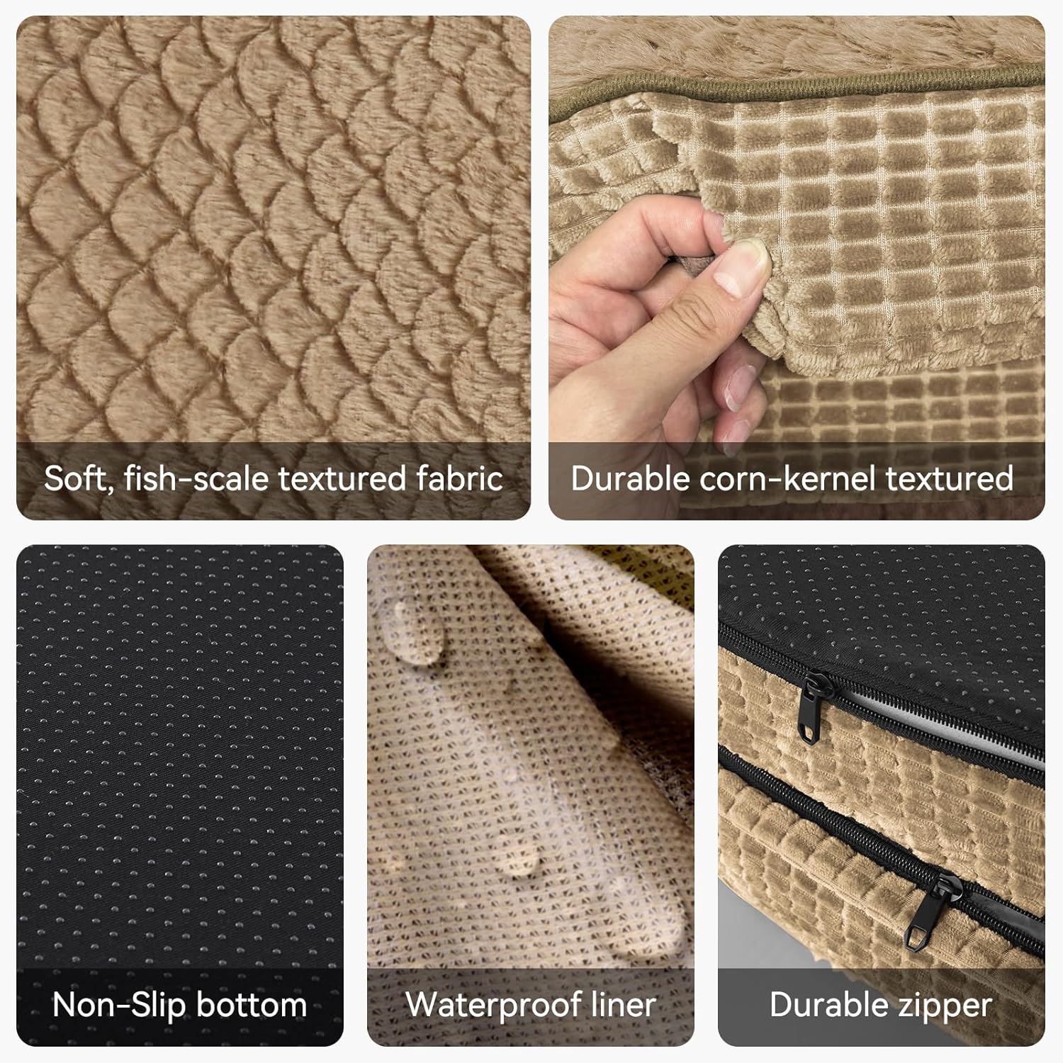 JOEJOY Orthopedic Dog Beds Large Sized Dog, Egg-Crate Memory Foam Pet Couch Bed with Bolster Sides, Waterproof Lining, Removable Washable Cover & Non-Slip Bottom, Light Brown - Pet Explorer