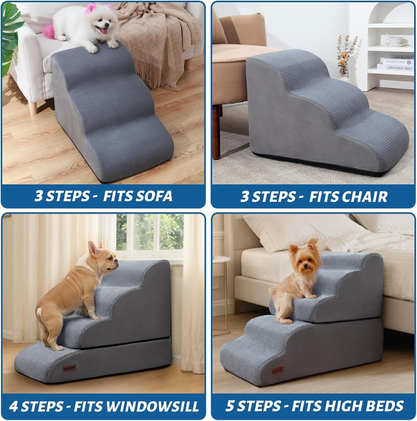 Dog Stairs and Ramp for High Bed, 5-Step Dog Steps for Small Dogs and Cats,Non-Slip Pet Stairs Suitable High Bed Climbing - Pet Explorer