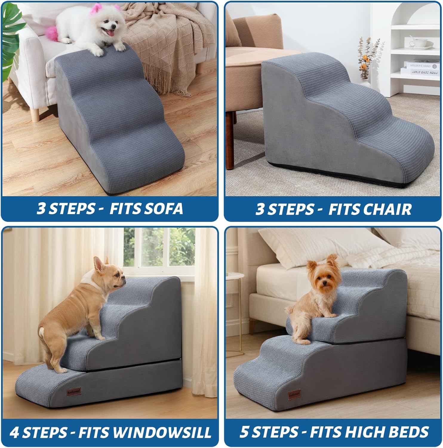 Dog Stairs and Ramp for High Bed, 5-Step Dog Steps for Small Dogs and Cats,Non-Slip Pet Stairs Suitable High Bed Climbing - Pet Explorer