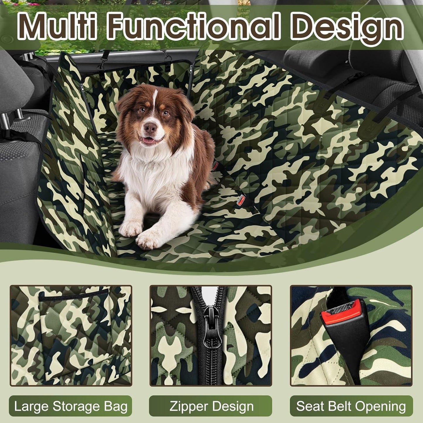 Dog Car Seat Cover, Durable Waterproof Scratch Proof Nonslip Dog Hammock, Pet Back Seat Covers with Pocket for Cars SUVs and Trucks - S, Camouflage - Pet Explorer