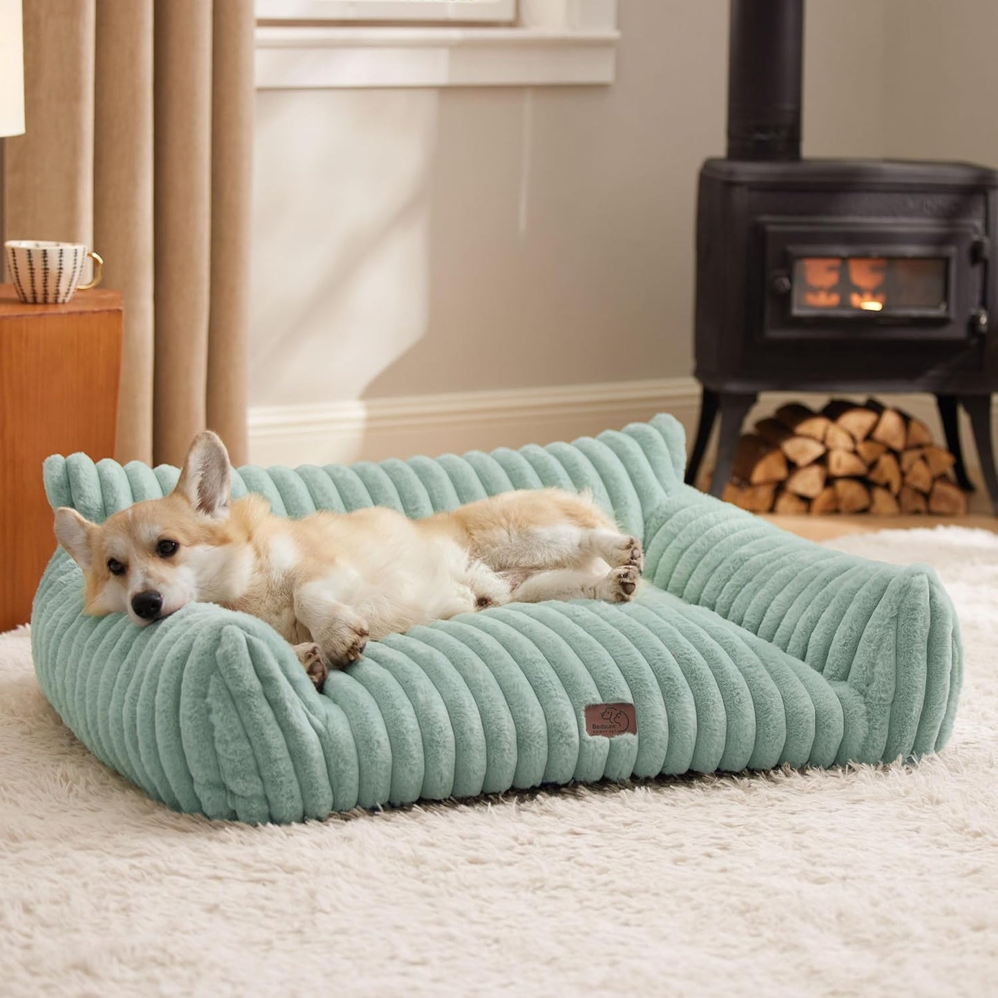 Bedsure Cute Dog Couch for Pets - Fluffy Dog Sofa with Premium Soft Corduroy Fleece, Pet Couch Bed with Washable Cover, Supportive Pet Sofa Bed for Medium Large Dogs, 36inch, Garden Green - Pet Explorer