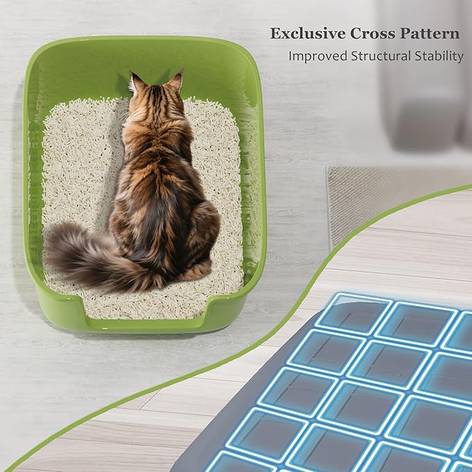 Vealind Large Cat Litter Box High Sided Entry Cat Litter Pan 50 x 40 x 22 CM, Anti-Splashing Deep Tall Cat Boxes for Indoor Cats Basics Kitty Litter Box (Green)