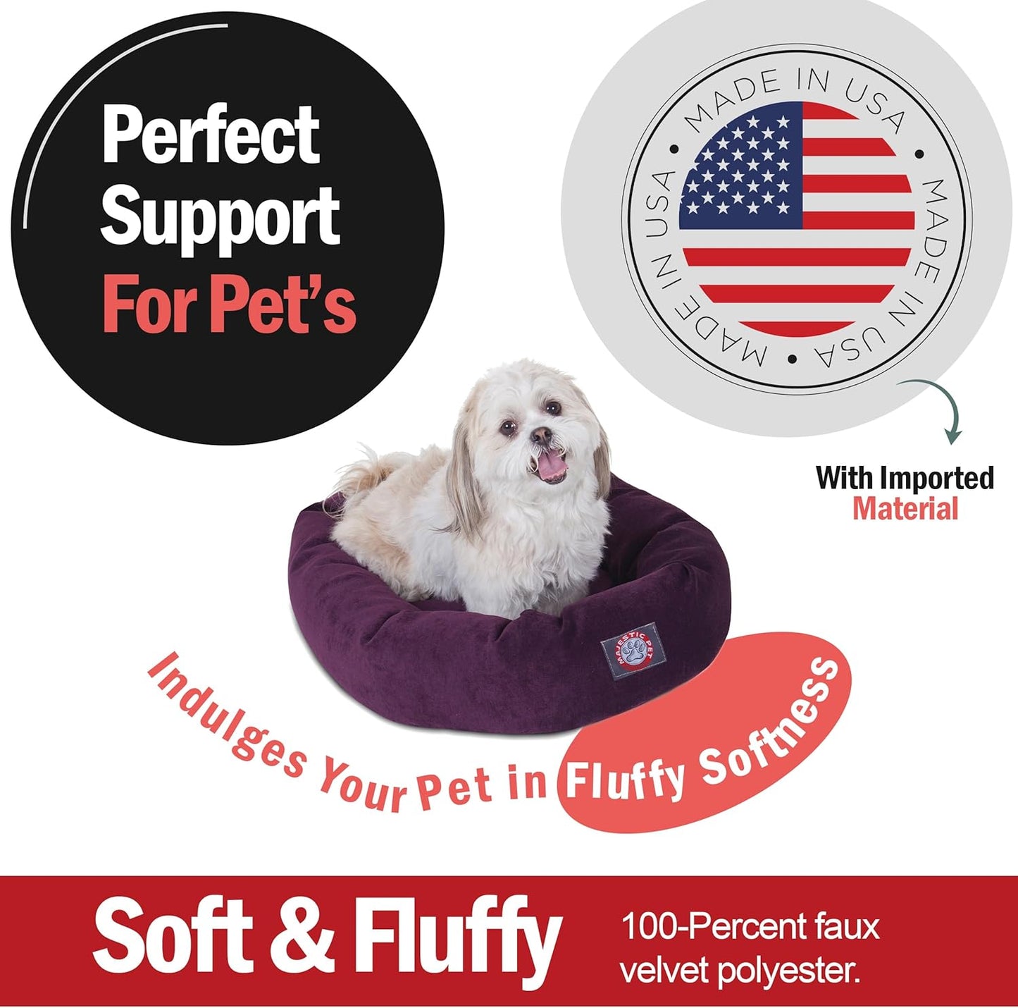 Majestic Pet 24 Inch Micro Velvet Calming Dog Bed Washable 24x19x7 (Inch) – Cozy Soft Round Donut Dog Bed with Spine for Head Support - Pet Bed Small – Aubergine - Pet Explorer