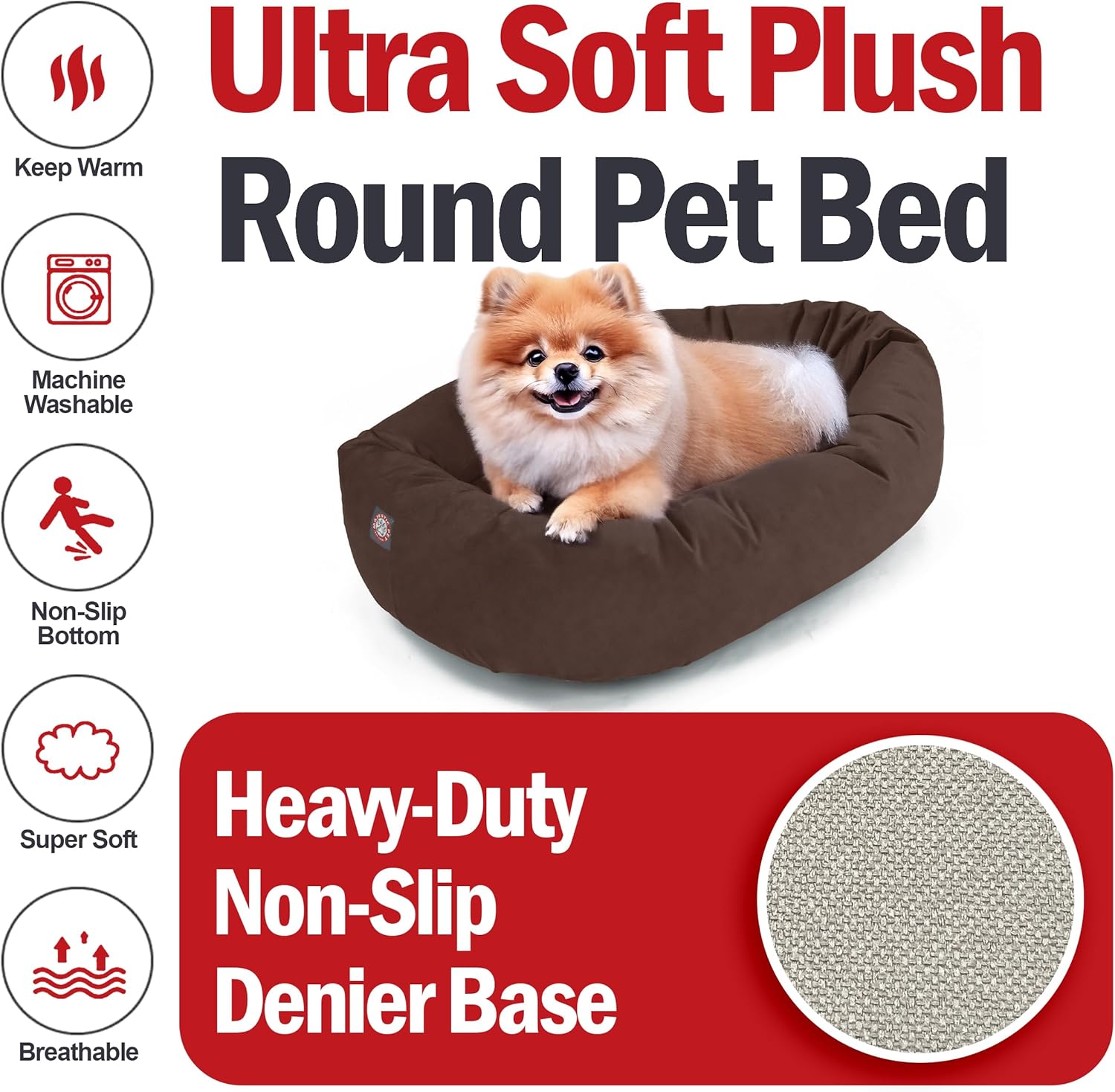 Majestic Pet 24 Inch Suede Shredded Memory Foam Mix Calming Small Dog Bed Washable 24 x 19 x 7 (Inch) - Cozy Soft Round Donut Dog Bed with Spine for Head Support - Pet Bed Chocolate - Pet Explorer