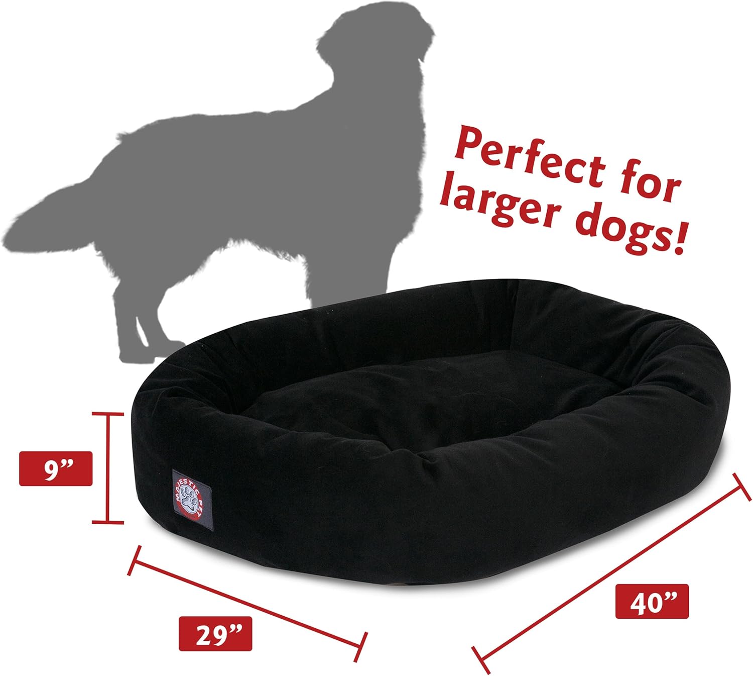 Majestic Pet 40 Inch Suede Calming Dog Bed Washable 40x29x9 (Inch) – Cozy Soft Round Donut Dog Bed with Spine Support for Dogs to Rest Their Head - Pet Bed Large – Black - Pet Explorer