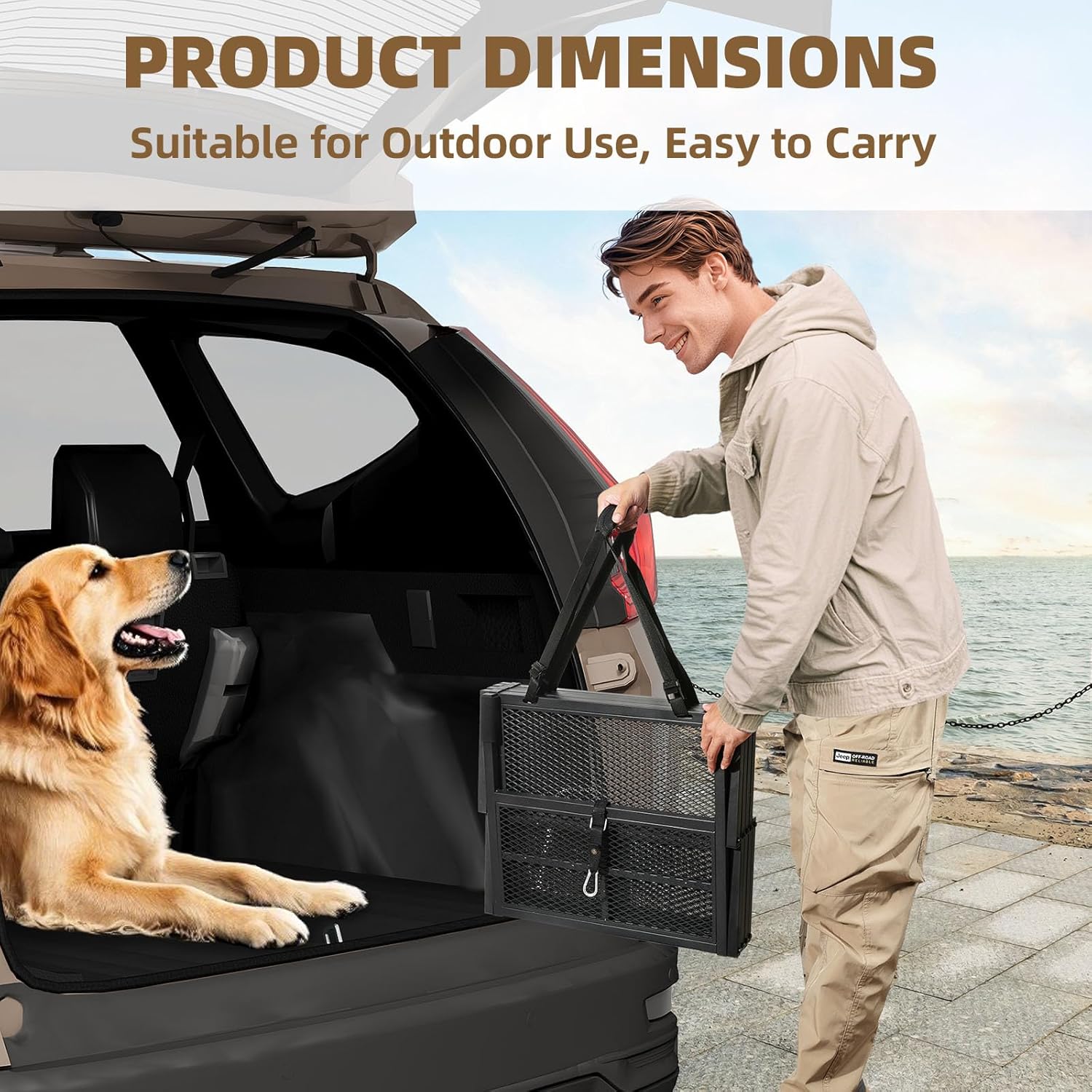Dog Stairs for Large Dogs, Linvivon Extra Wide 20" Dog Steps with Non-Slip Surface and Reflective Strips, Outdoor Foldable Dog Ramp for Stairs, Car, Truck and SUV, Supports Up to 400LBS, 5 Steps - Pet Explorer