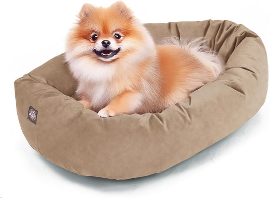 Majestic Pet 24 Inch Suede Shredded Memory Foam Mix Calming Small Dog Bed Washable 24 x 19 x 7 (Inch) - Cozy Soft Round Donut Dog Bed with Spine for Head Support - Pet Bed Stone - Pet Explorer