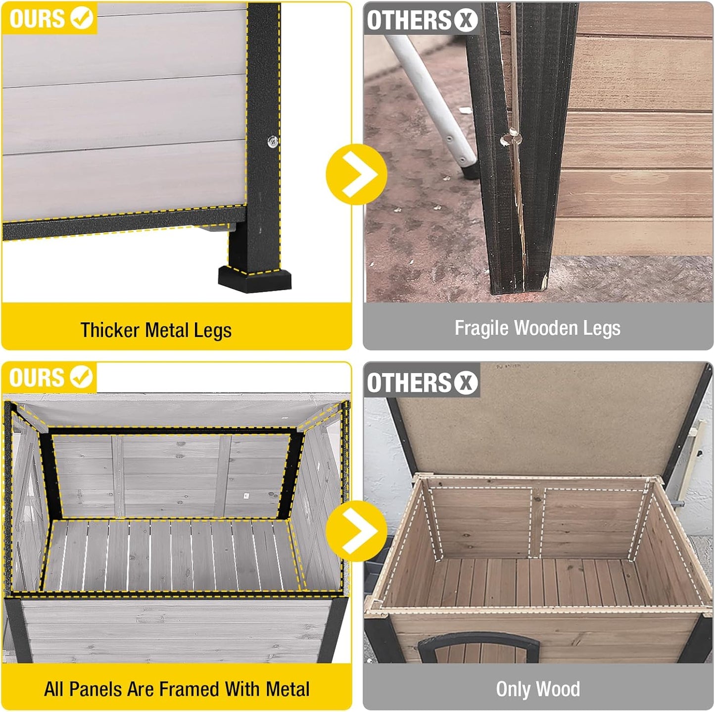 Aivituvin Dog House Outdoor with Metal Frame, Dog Kennel Outside for Small to Medium Breed, 45" Weatherproof Large Dog Shelter with Anti-Chewing Iron Frame, White (45" D x 32.9" W x 32.6" H) - Pet Explorer