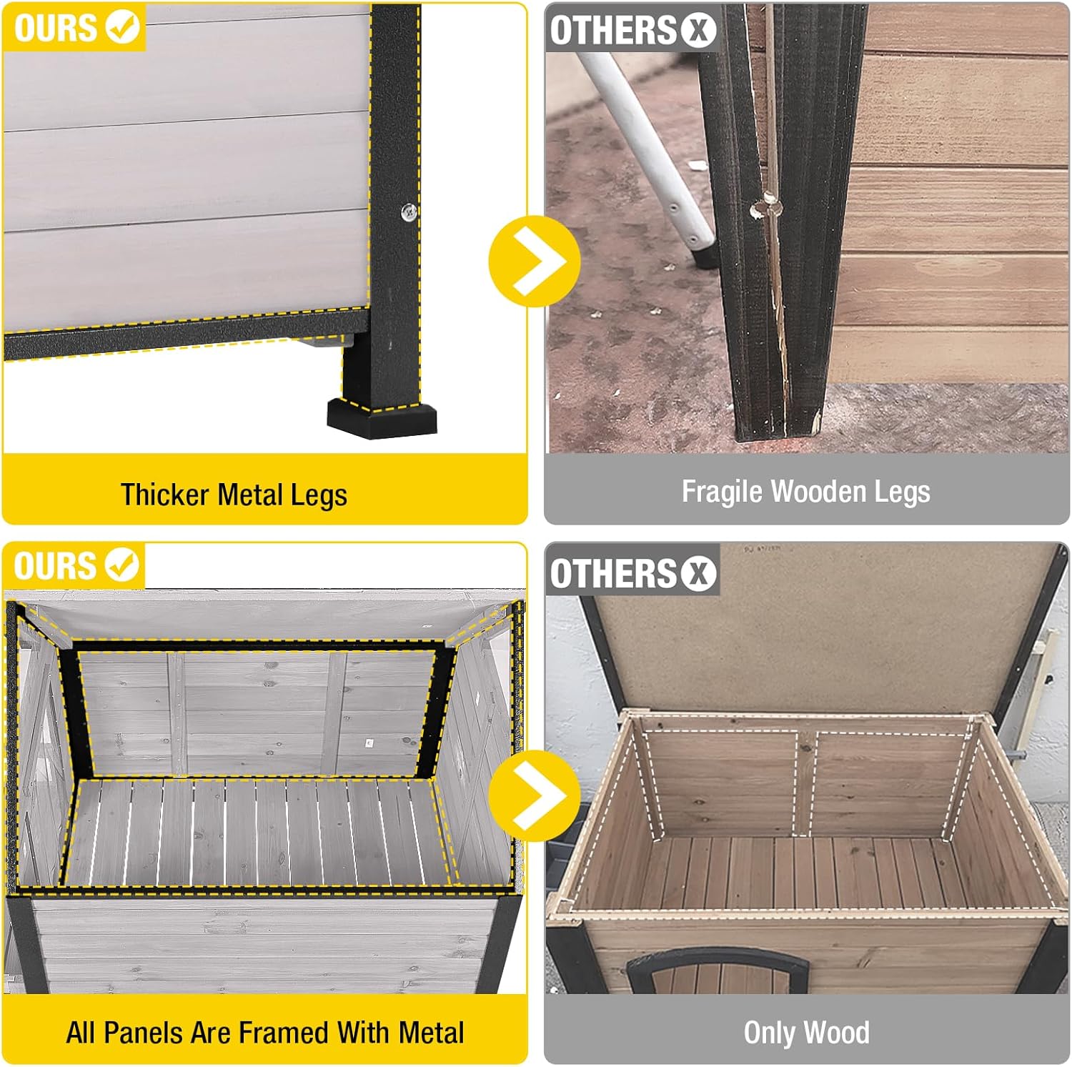 Aivituvin Dog House Outdoor with Metal Frame, Dog Kennel Outside for Small to Medium Breed, 45" Weatherproof Large Dog Shelter with Anti-Chewing Iron Frame, White (45" D x 32.9" W x 32.6" H) - Pet Explorer