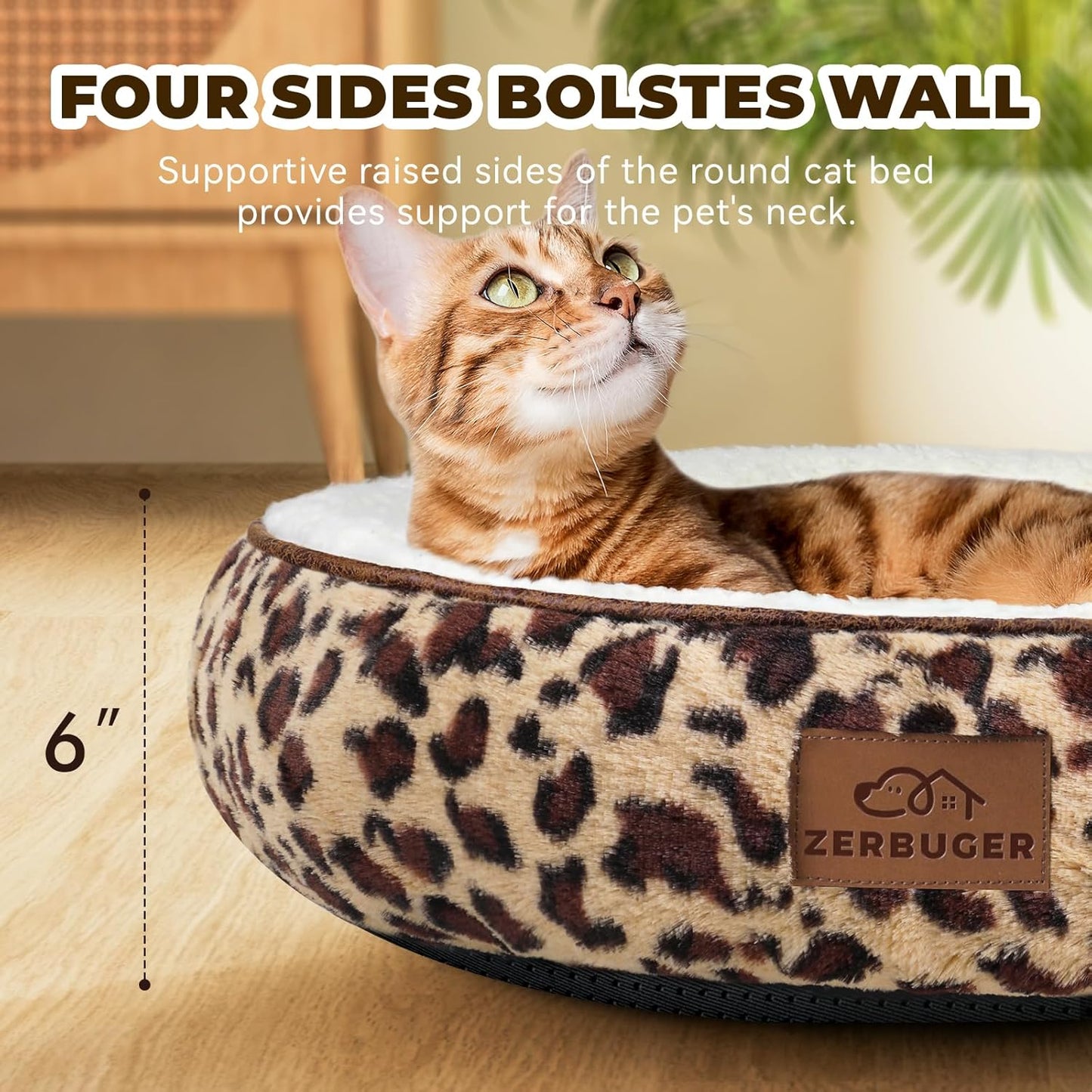 20in Leopard Round Cat Dog Bed Gift for Large Medium Small Dogs Cats, Machine Washable Sleeping Sofa, Non-Slip Bottom Breathable Soft Calming Pet Cuddler for Indoor/Outdoor/Car/Cage - Pet Explorer