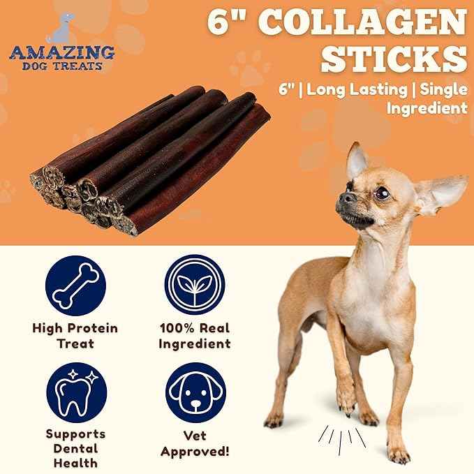 Amazing Dog Treats 6 Inch Collagen Stick - (25 Count)- Collagen Sticks for Dogs - No Hide Dog Bones