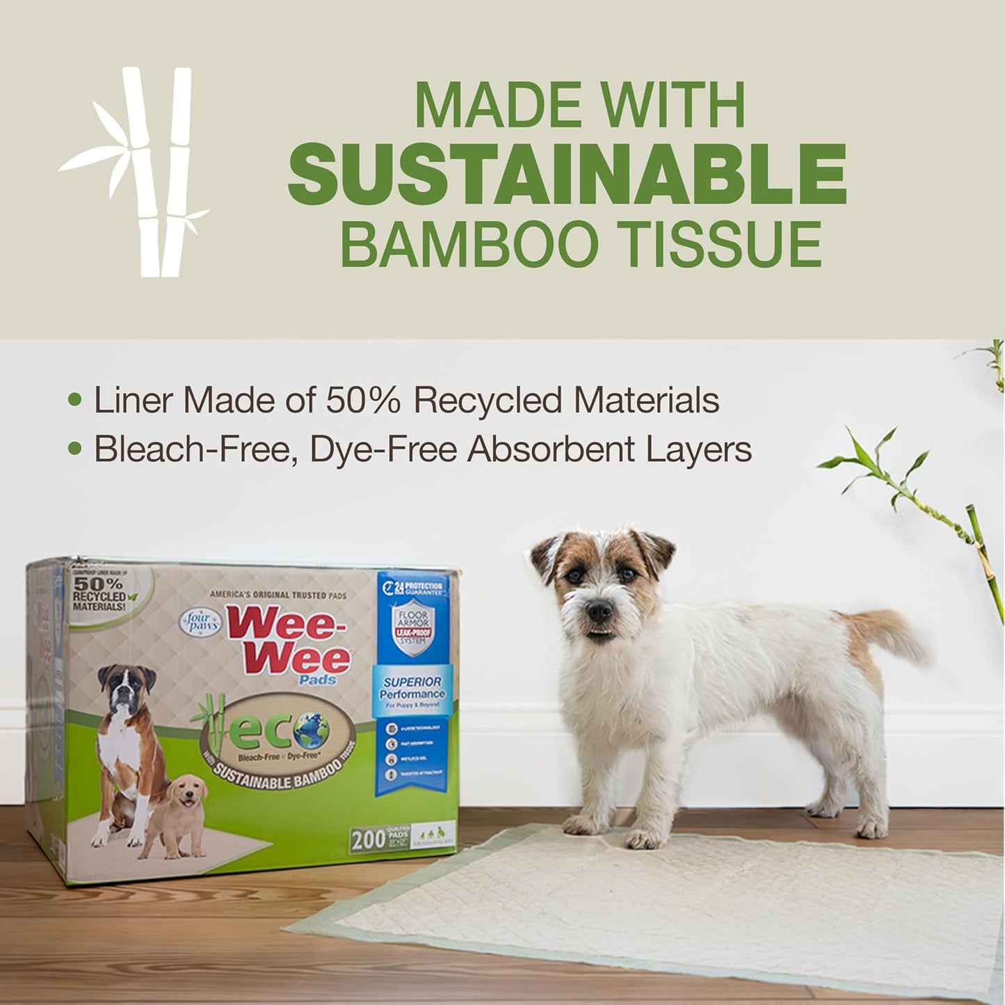 Four Paws Wee-Wee Superior Performance Bamboo Pee Pads for Dogs, Earth Friendly Dog & Puppy Potty Training Pads, Crate Liners, Housebreaking Supplies, 22" x 23" (50 Count) - Pet Explorer