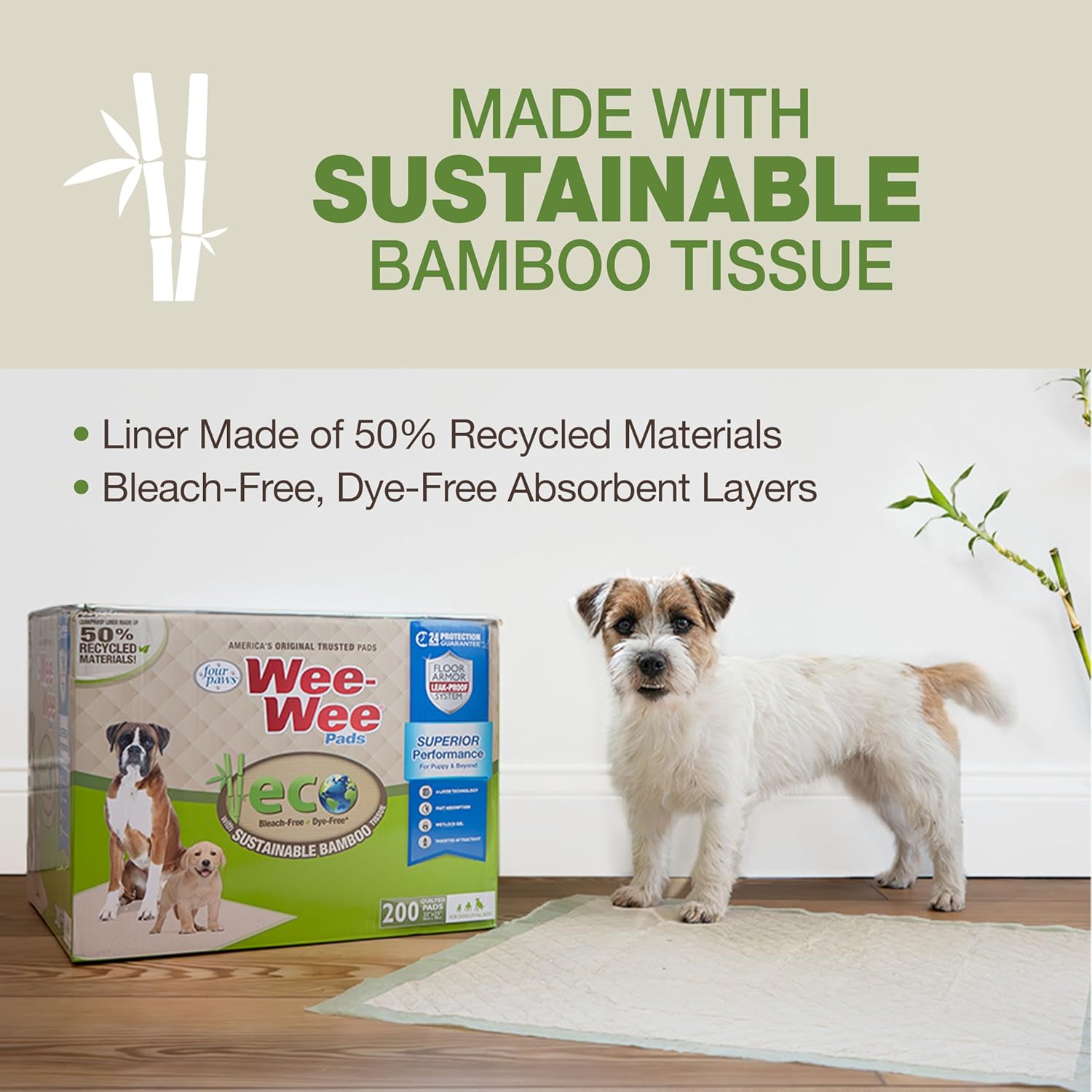 Four Paws Wee-Wee Superior Performance Bamboo Pee Pads for Dogs, Earth Friendly Dog & Puppy Potty Training Pads, Crate Liners, Housebreaking Supplies, 22" x 23" (50 Count) - Pet Explorer
