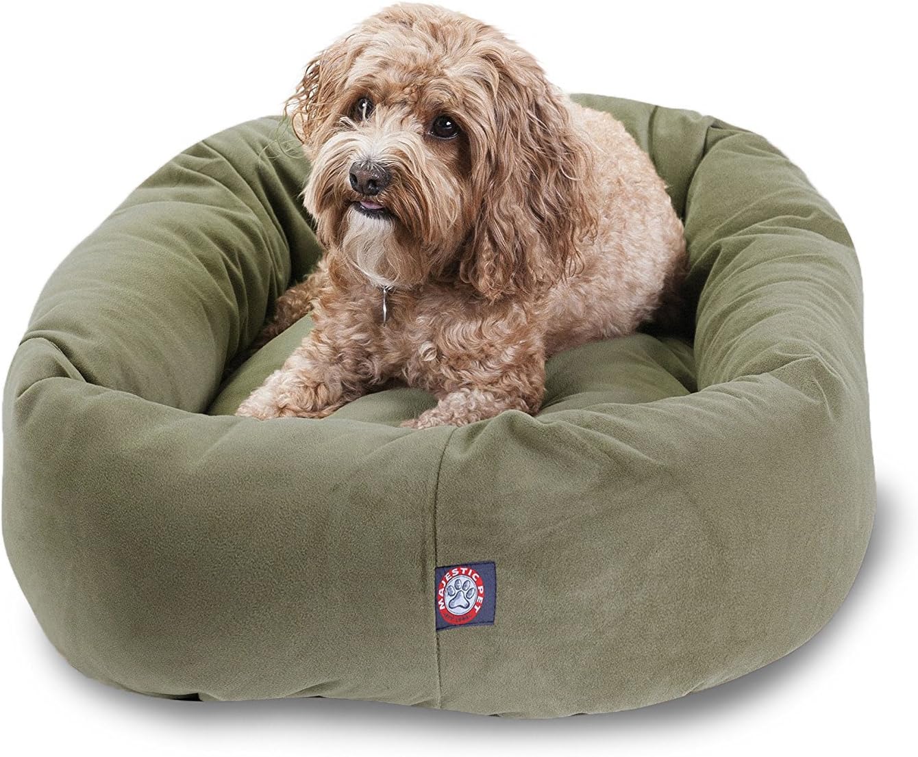 Majestic Pet 32 Inch Suede Calming Dog Bed Washable 32x23x7 (Inch) – Cozy Soft Round Donut Dog Bed with Spine Support for Dogs to Rest Their Head - Pet Bed Medium – Sage - Pet Explorer