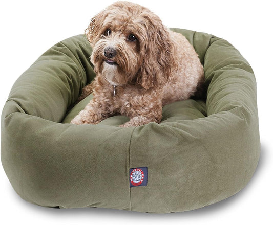 Majestic Pet 32 Inch Suede Calming Dog Bed Washable 32x23x7 (Inch) – Cozy Soft Round Donut Dog Bed with Spine Support for Dogs to Rest Their Head - Pet Bed Medium – Sage - Pet Explorer