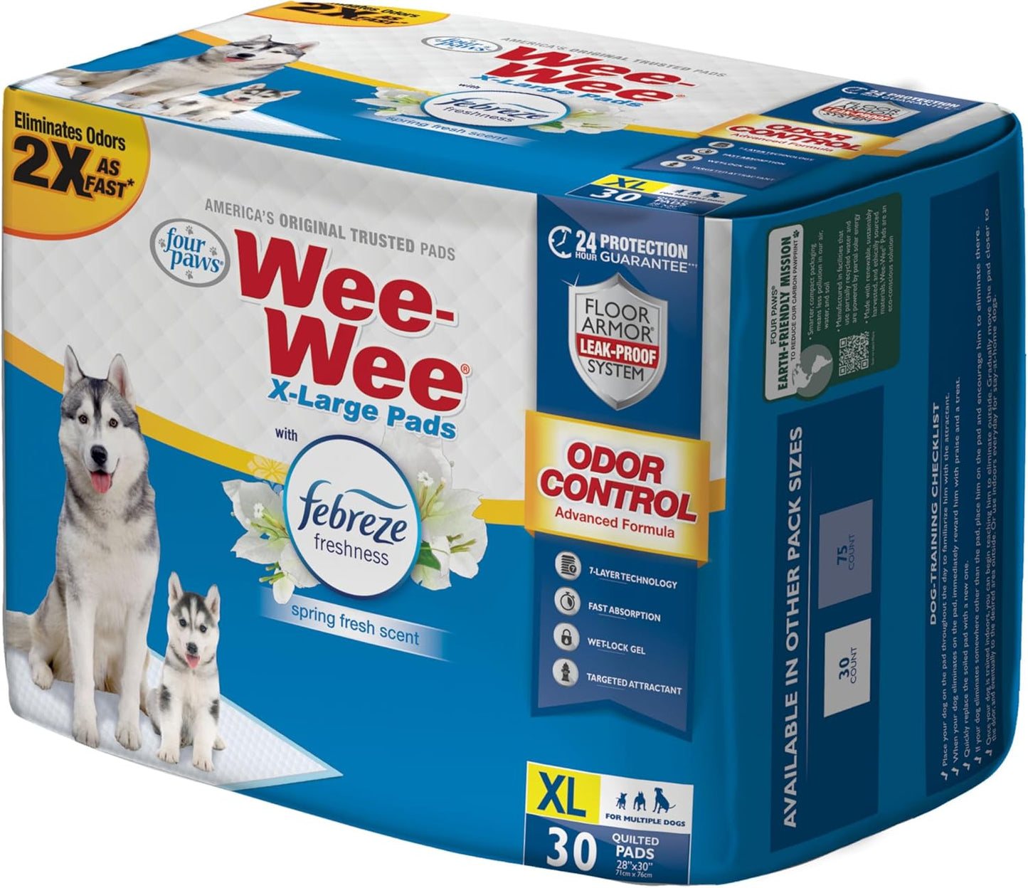 Four Paws Wee-Wee Odor Control with Febreze Freshness Pee Pads for Dogs & Puppies, Leak-Proof Dog Housebreaking Potty Training Floor Protection, Spring Fresh Scent, 28" x 30", 30 Count - Pet Explorer