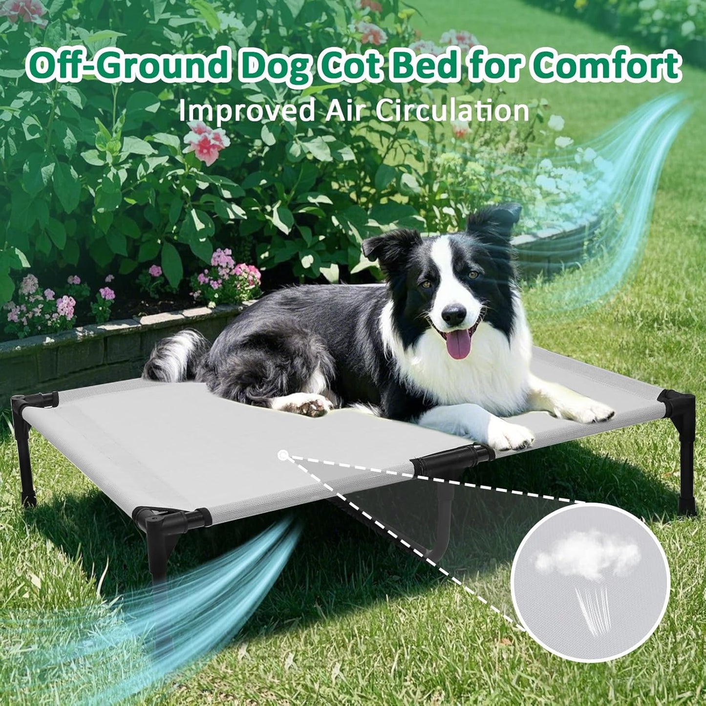 Elevated Dog Cots Beds for Large Dogs, Raised Outdoor Dog Bed with Frame, Lifted Pet Hammock Beds with Breathable Mesh, Non Slip, Easy to Clean, Grey - Pet Explorer