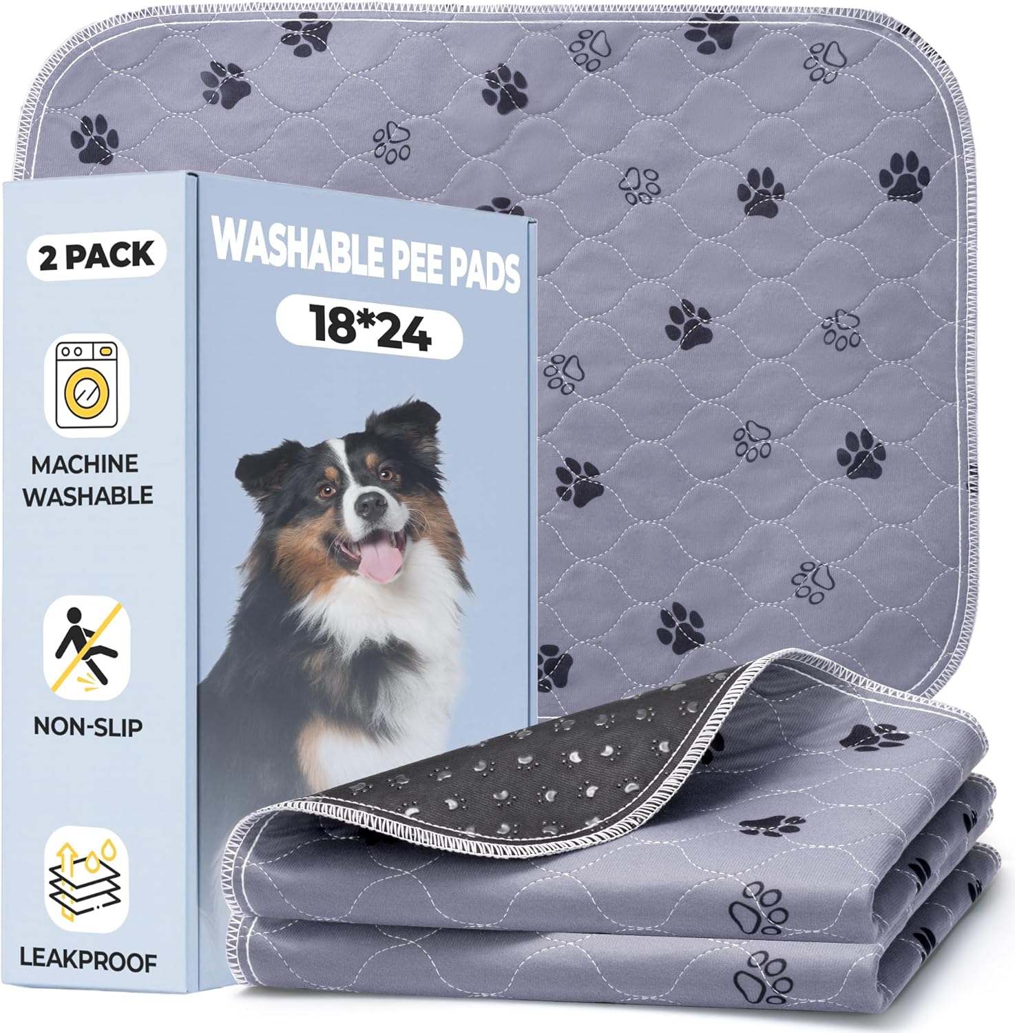 Fostanfly Reusable Puppy Pads, 2 Pack 18"x 24" Washable Pee Pads for Dogs, Absorbent and Leakproof Wee Wee Mat, Waterproof Non Slip Training Mats for Potty, Crate, Playpen, Bed, Sofa - Pet Explorer