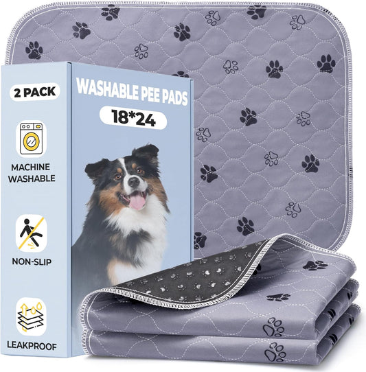 Fostanfly Reusable Puppy Pads, 2 Pack 18"x 24" Washable Pee Pads for Dogs, Absorbent and Leakproof Wee Wee Mat, Waterproof Non Slip Training Mats for Potty, Crate, Playpen, Bed, Sofa - Pet Explorer