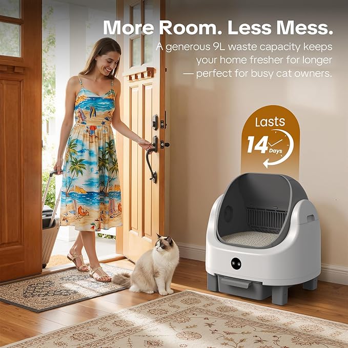 OROLEY Self Cleaning Litter Box, Automatic Litter Box,Odor Control Robot, Cat Ears Design, 96L APP Real-Time Monitor, Cat Litter-Boxs for Multiple Cats,Infrared Safety Sensor, with 1 Trash Bag (Gray)