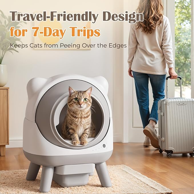 WARCAT Automatic Self-Cleaning Litter Box, Smart Litter Box with APP Control & Cat Ear Design for Multi-Cat Households, Includes Mat & Waste Bags