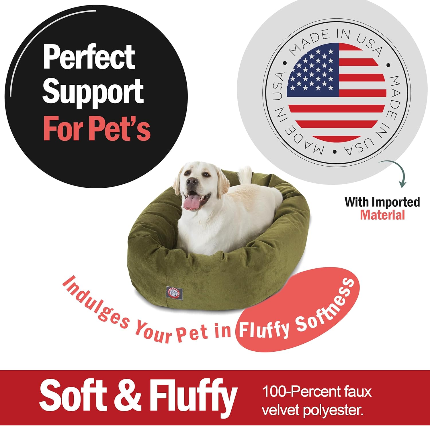 Majestic Pet 40 Inch Micro Velvet Calming Dog Bed Washable 40x29x9 (inch) – Cozy Soft Round Donut Dog Bed with Spine for Head Support - Pet Bed Large – Fern (2025) - Pet Explorer